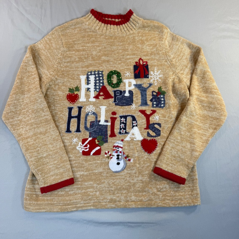 Vintage Happy Holidays Sweater Womens Medium Ugly Christmas Grannycore Whimsical